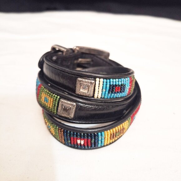 Women's Vintage Brighton Leather Concha Beaded Belt S/28 Narrow - Picture 2 of 6